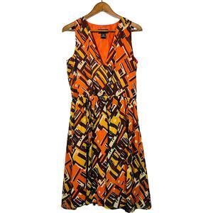 Ashro V Neck Faux Wrap Sundress Knee Length Sleeveless Casual Geo Mid Mod - 10